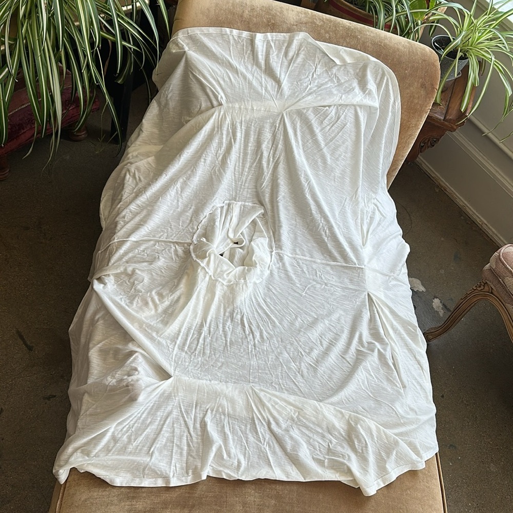 Full circle Asymmetrical Summer Dress New Off White color Natural fabric V front - Picture 9 of 12